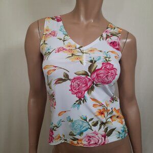 Y2K Vamp Sleeveless Floral Babydoll Top Size XS White Fairy Coquette